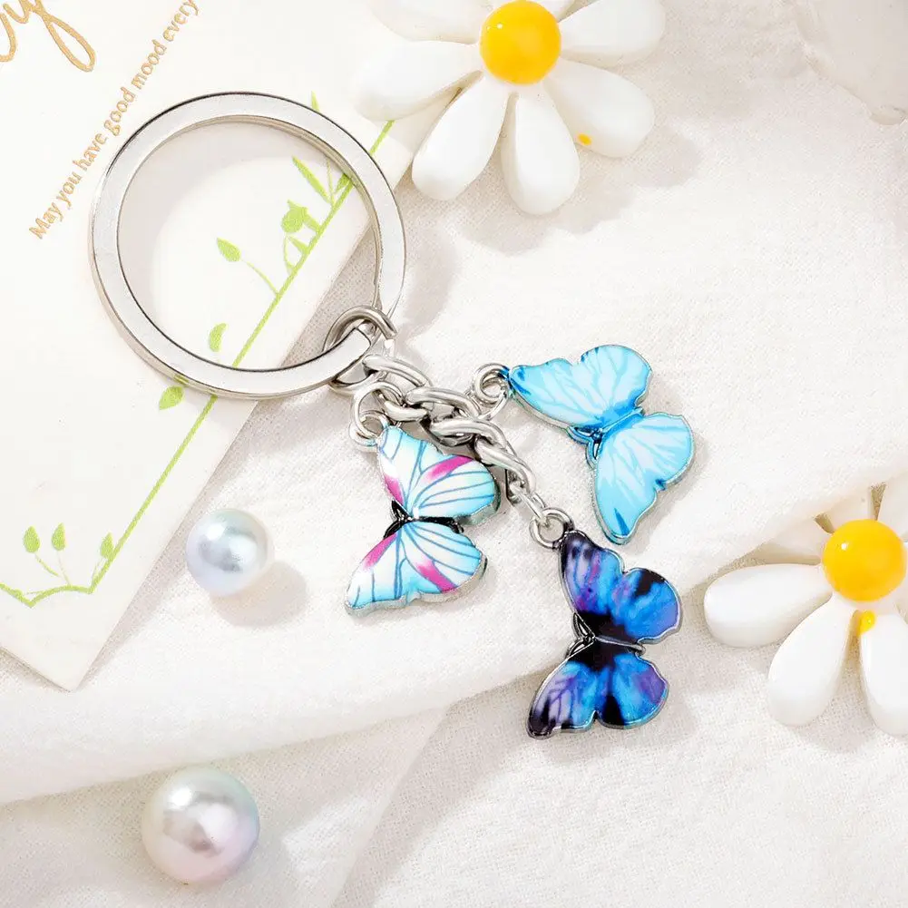 

1PC Fashion Colorful Butterfly Keyrings Phone Bag Purse School Bag Crystal Butterfly Pendant Alloy Keychains For Women Gifts