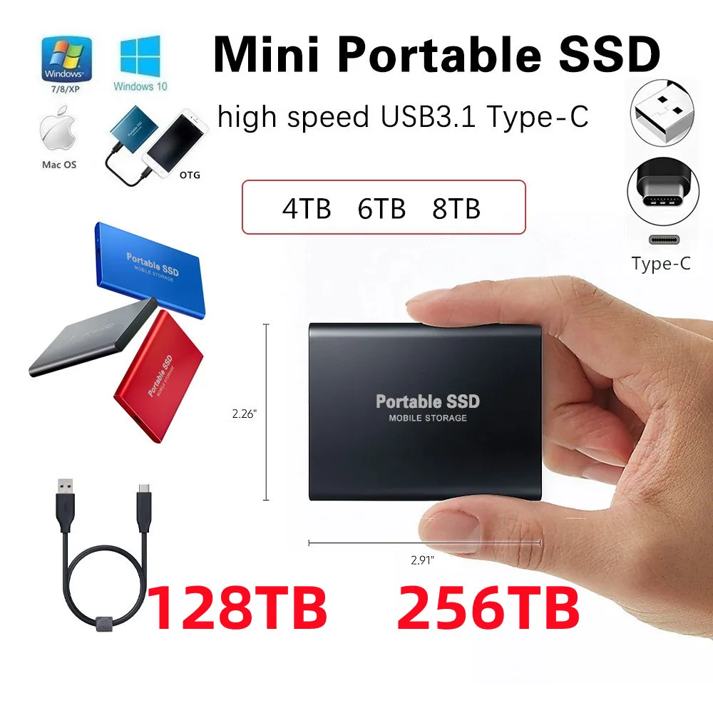 

4TB 8TB hd externo Mobile Hard Disk Type C USB3.1 Portable SSD Shockproof Aluminum Alloy Solid State Drive Transmission Speed