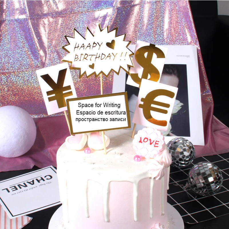 

5pcs To Be Rich Series Money Cake Topper Adult Kids Happy Birthday Birthday Party Supplies Cake Decorating Kids Favors