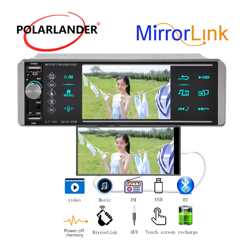 

Автомобильное радио 1 Din 4 "Android EQ Smart Voice Wince 2USB AUX Bluetooth FM SD цветное освещение Mirrorlink мультимедийный MP5-плеер
