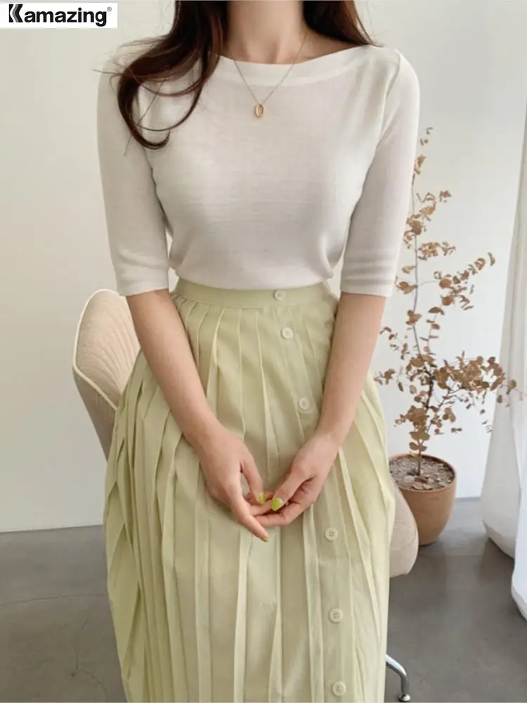 Футболка женская трикотажная с круглым вырезом в Корейском стиле | Женская