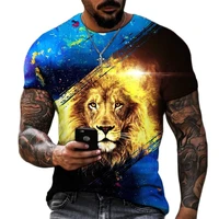 lion 3d print mens t shirt new round collar fashion casual handsome dominator street hip hop trend breathable short sleeves
