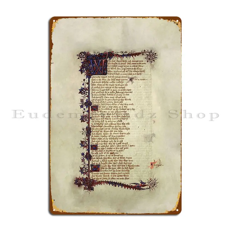 Ellesmere Chaucer Canterbury Tales General Prologue металлический знак классическая печать на пабе