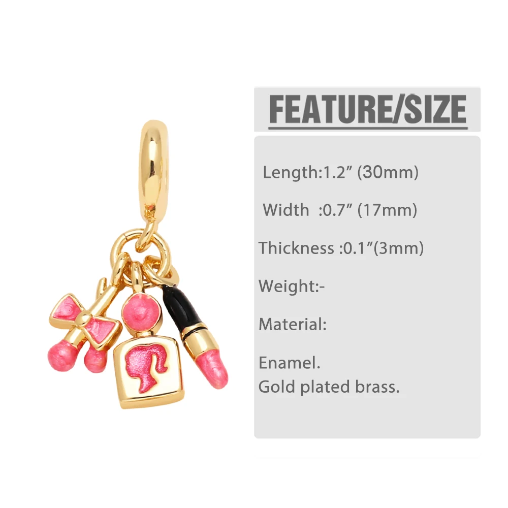 OCESRIO Фуксия Эмаль Подвеска для макияжа ожерелья Медная позолоченная сумка