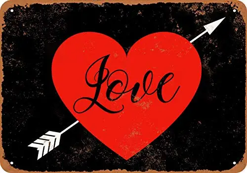 

Metal Sign - Love Heart Arrow (Black Background) - Vintage Look Wall Decor for Cafe Bar Pub Home Beer Decoration Crafts