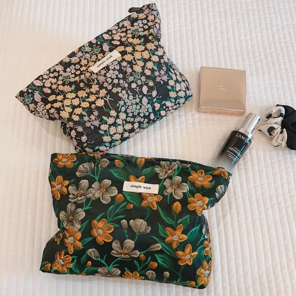 Vintage Floral Travel Cosmetic Bag Portable Makeup Storage Case Bags Purses Women Large Capacity Zipper Make Up Organizer Clutch