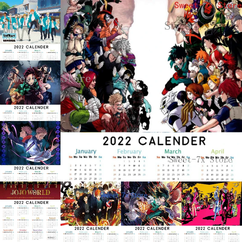 

New Year Calendar 2022 Poster Anime Poster Art Jujutsu Kaisen/ Tokyo Revengers/Demon Slayer/ Wall Art Painting Home Decor Canvas