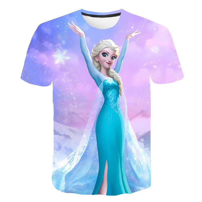 Kids Girls Frozen 2 T-Shirts Summer Children Casual Short Sleeve T Shirts For Girl Elsa Anna Princess Cartoon Tops Tees Clothing