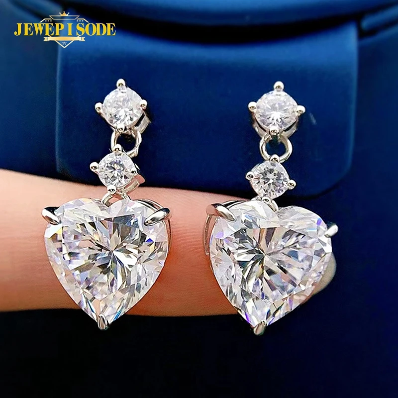 

Jewepisode 925 Sterling Silver Heart Cut Sapphire Diamond Gemstone 18K White Gold Plated Dangle Drop Earrings Party Fine Jewelry
