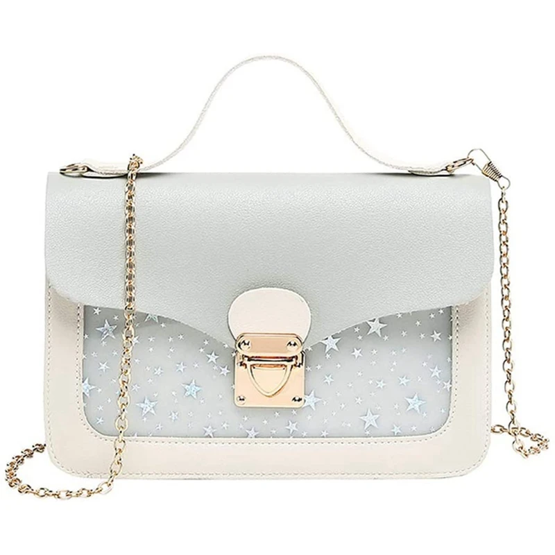 

ASDS-Корейская версия новой прозрачной женской сумки со звездами, сумка-мессенджер через плечо, Повседневная маленькая квадратная сумка с замком