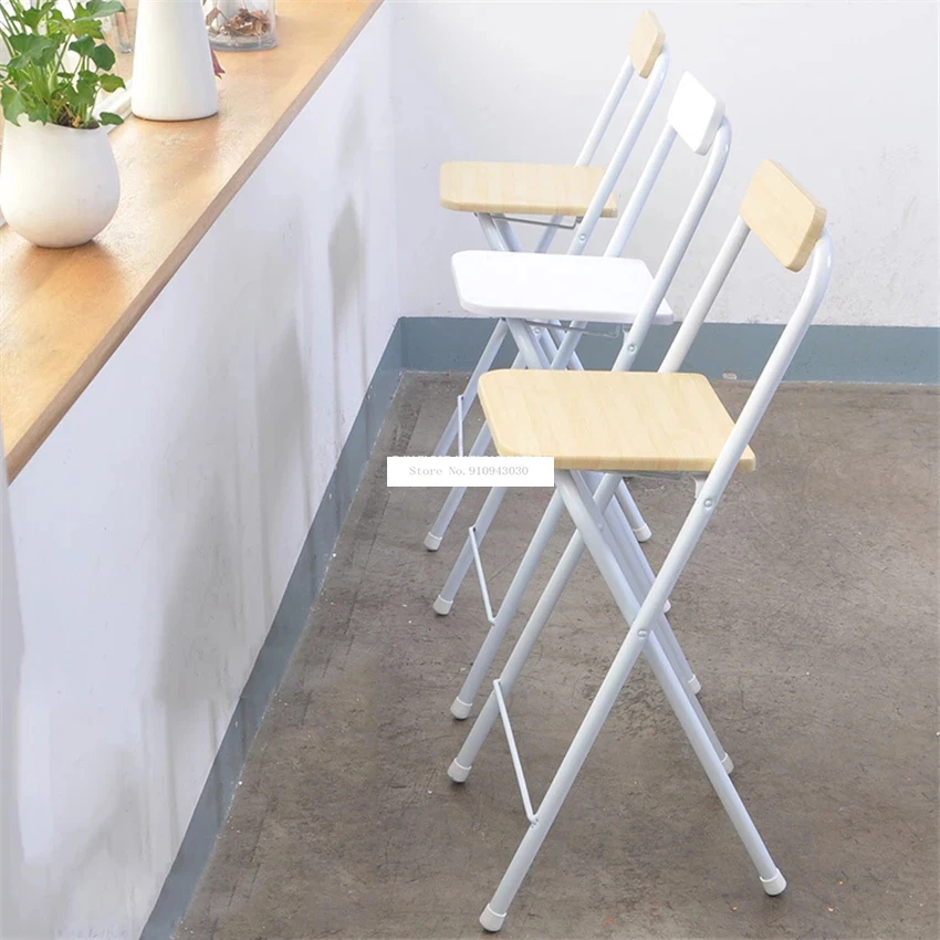 

0059A Folding Tall Stool Living Room Creative Wood High Stool Portable Household Bar Backrest Chair High Foot Leisure Chair