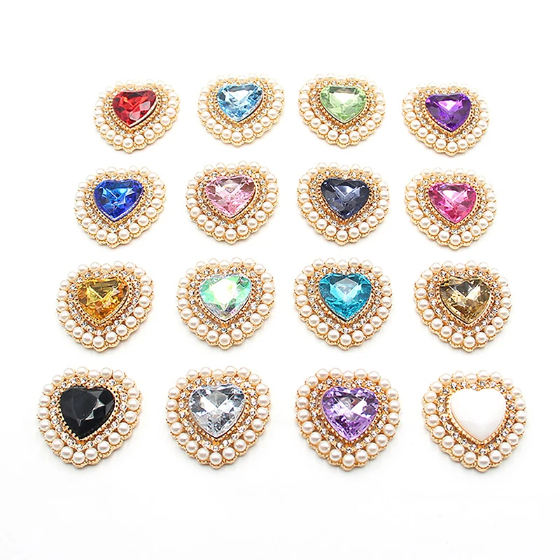 

27*26mm Peach Heart Alloy Pearl Rhinestone Acrylic Gift Box Clothing Decorative Buckle DIY Jewelry Accessories