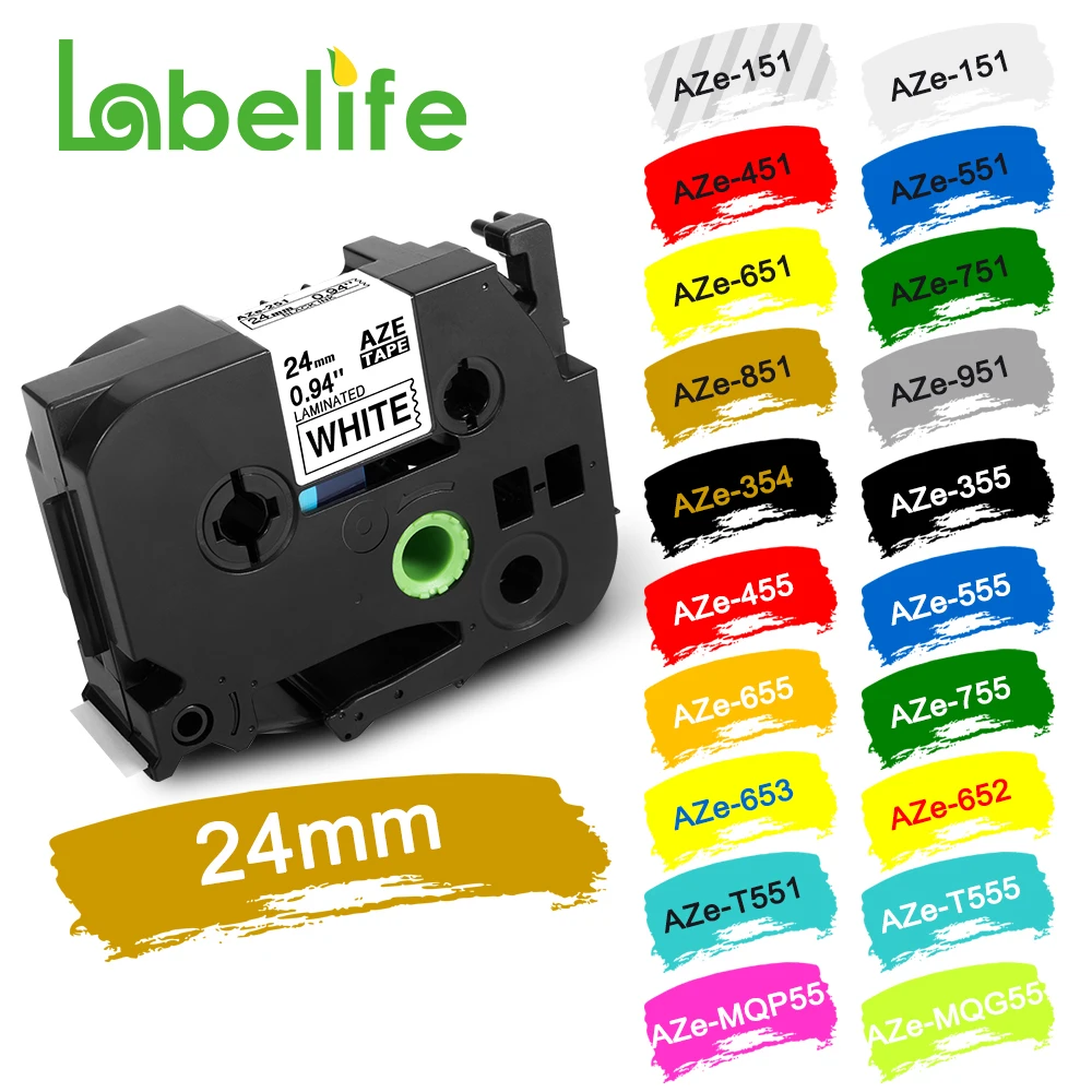 Labelife Pacote Tze251 Fita de Etiqueta de Tze354 Tze651 Tze151 de 24 mm Compatível para Fita Laminada de Etiquetadora Irmão para Etiquetadora