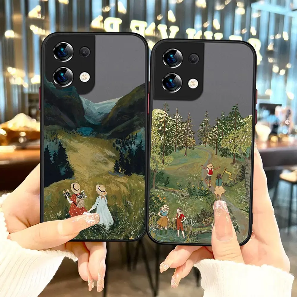 

Cartoon Scenery Girl Aesthetic Art Matte Case For OPPO Reno 8 Case For OPPO Reno 8 7 7Z 6Z 6 5 Pro Plus 4 4SE 3 2 2F Z Pro Cover