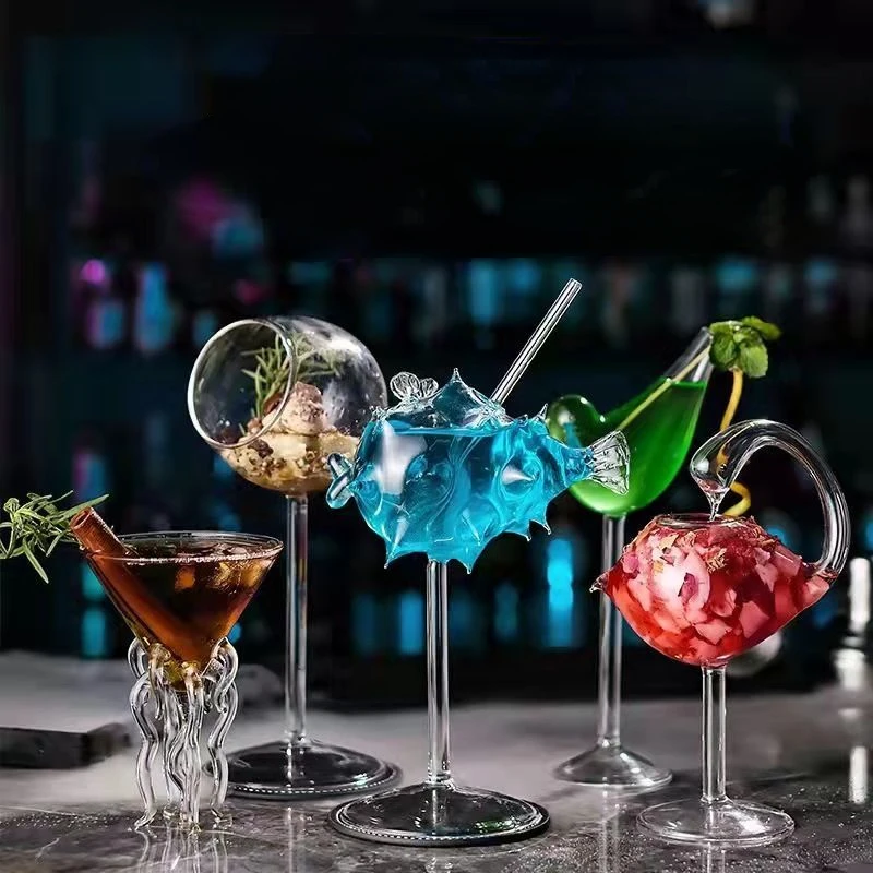 

Cocktail Glass Creative 3D Cup Transparent Cups Design Glasses Personality Combination Bar Goblet Bird Cups Fish Shape Barware