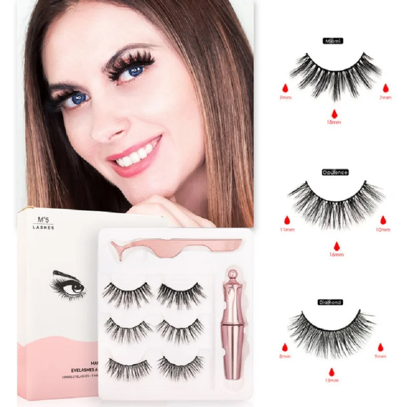

3 Pairs/set 3D Magnetic Fake Eyelashes Extension Natural Reusable Magnets False Eyelashes with Magnetic Liquid Eyeliner tweezer