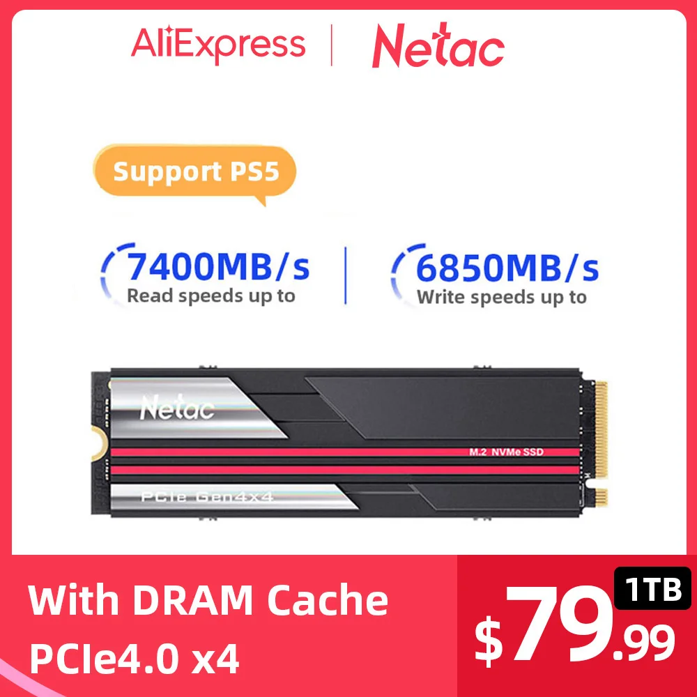 Внутренний твердотельный накопитель Netac M2 SSD 1 ТБ 2 4 NVMe DRAM Cache M.2 2280 PCIe4.0 hd диск для ps6
