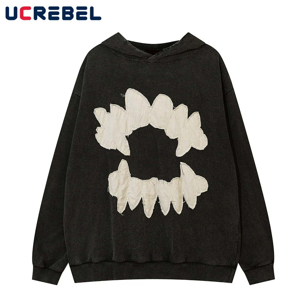 

Свободный спортивный пуловер с нашивками, осенние мужские потертые толстовки с длинным рукавом, уличная одежда, повседневные свитшоты с вы...