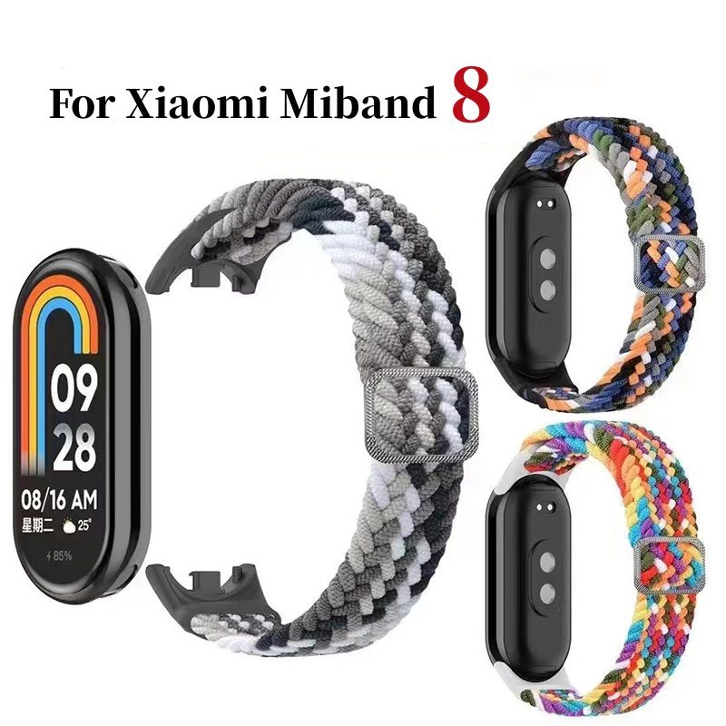 Strap for Xiaomi Mi Band 8 Elastic Nylon Braided Solo Loop Adjustable Replacement Watchband Pulsera correa Miband 8 NFC bracelet