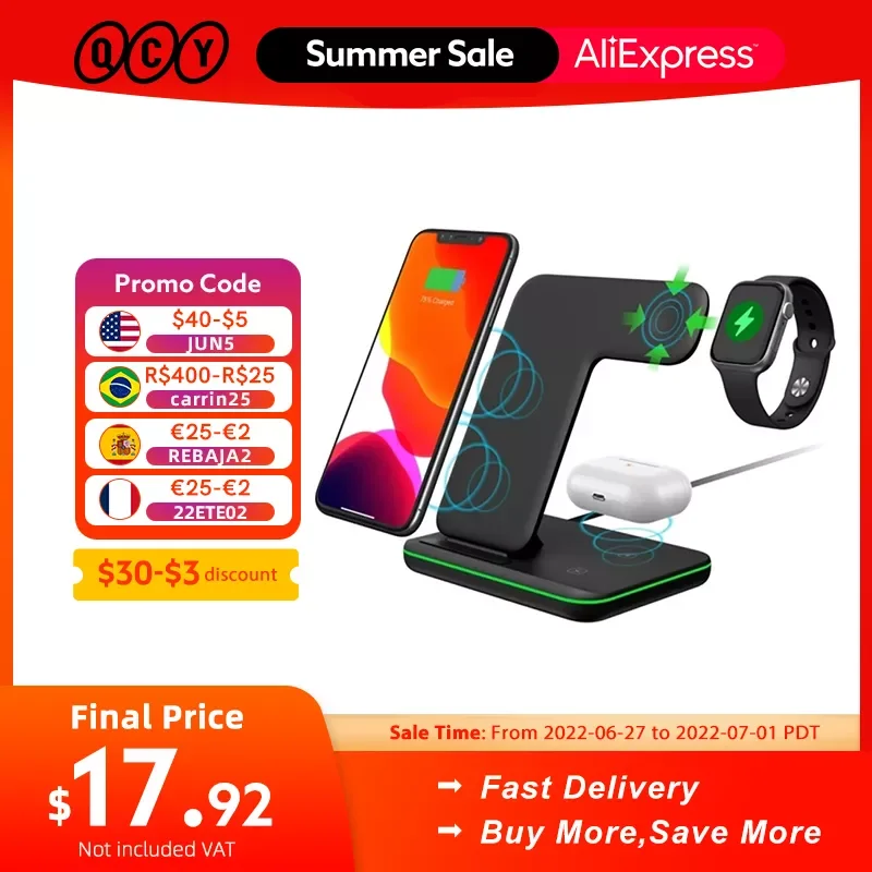 

PBW30 15W 3 in 1 Qi Wireless Charger Pad for iphone 13 12 Pro iWatch airpods Pro Charging Dock Station Wireless Charger Stand