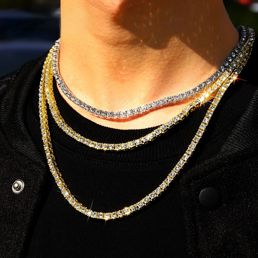 

New 4MM Iced Out tennis Bracelet Necklace Men Tennis Chain Fashion Hip-Hop Jewelry Women 16/18/20/24/30inch Choker Chain Gift