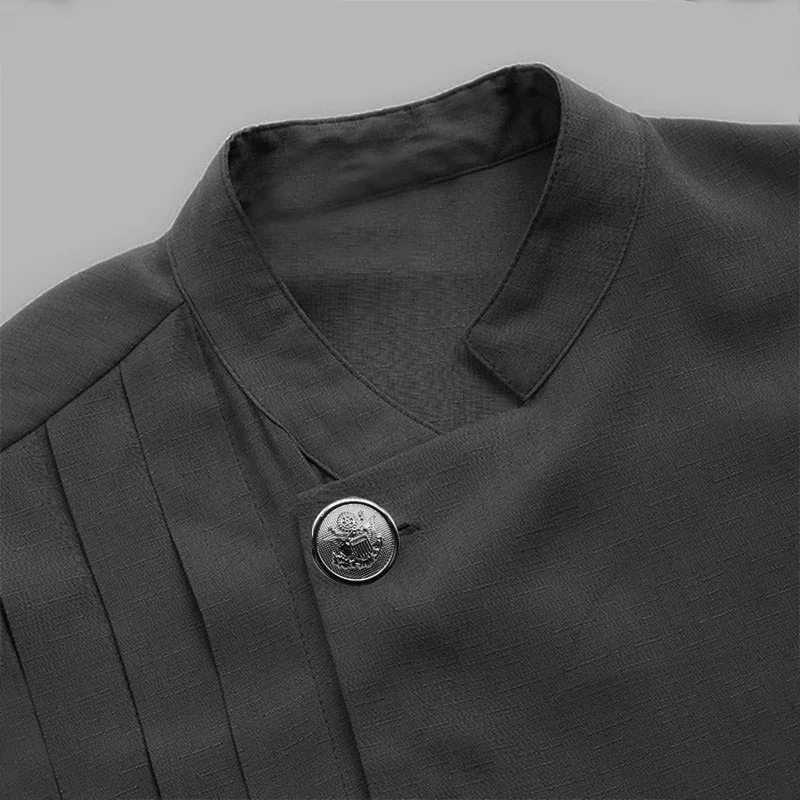 2022 New Muslim Fashion Men Robe Ramadan Eid Stand Collar Arabian Long Sleeve Linen Summer Pleated Robe Dubai Islamic Clothing