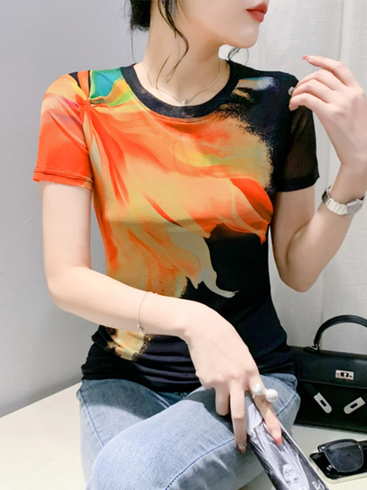 Женская футболка с принтом тай-дай Design Sense коротким рукавом европейские товары