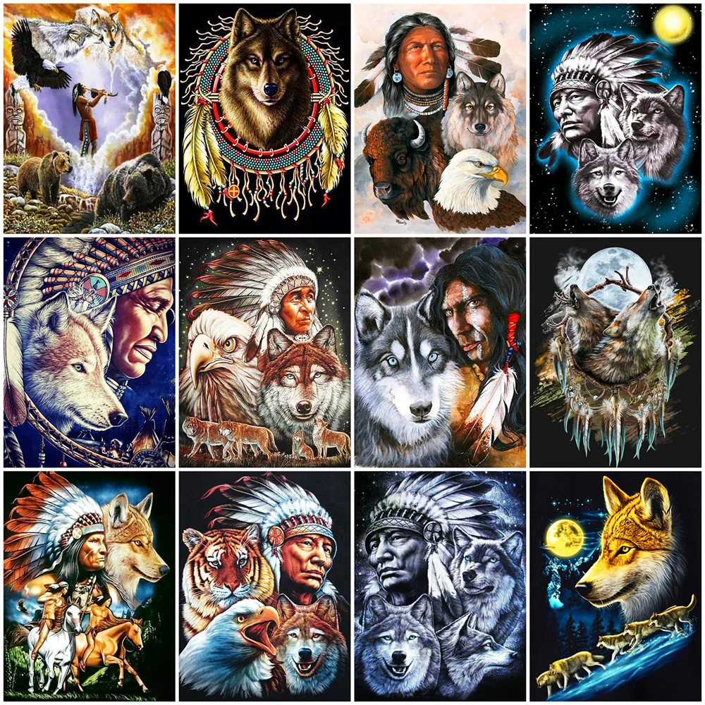 

Evershine Алмазная вышивка индейцы картина стразами искусство стены полная площадь Алмазная мозаика животные рукоделие 5d алмаз живопись волки ...