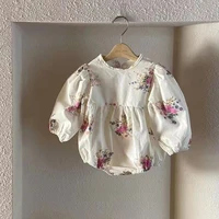 freely move baby girl clothes spring linen cotton newborn baby girl puff sleeves flower backless romper fashion infant clothing