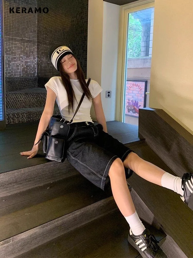 Однотонные джинсовые шорты в американском стиле ретро с высокой талией и