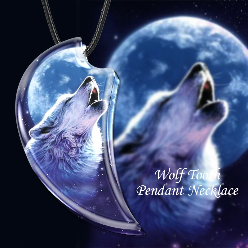 

Fashion Men's And Women's Wolf Necklaces Resin Landscape Pendant Animal Necklaces Gothic Vintage Necklaces