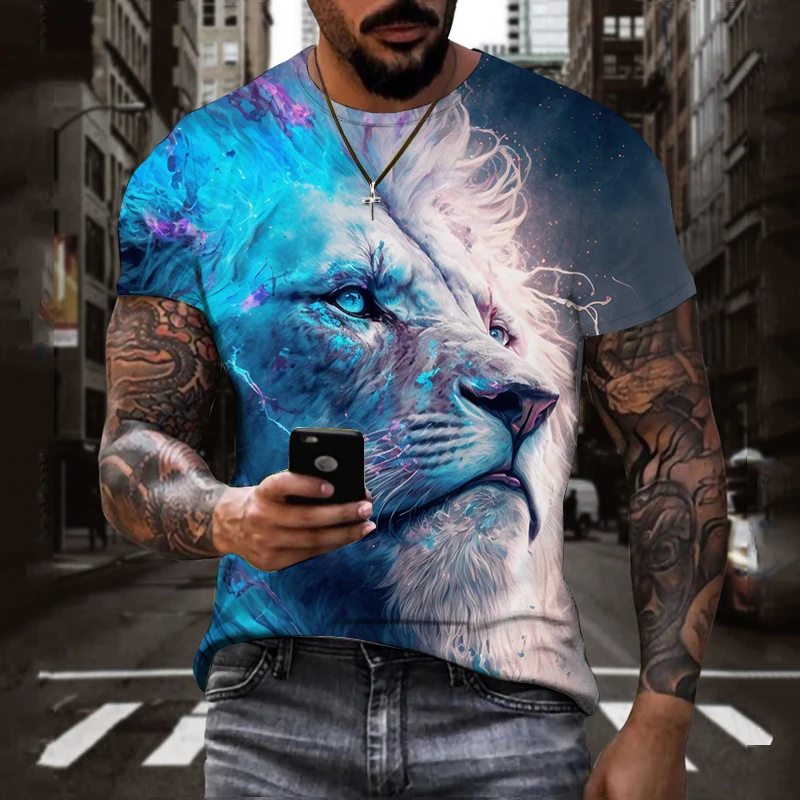 

2023 Men's Lion 3d Print T-shirt Short Sleeve Micro-elastic Sports Fitness Summer T-shirt Casual Fashion T-Shirts