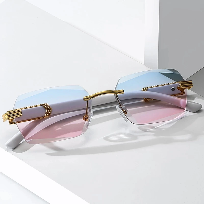 Мужские и женские полигональные очки без оправы UV400 квадратные градиентные