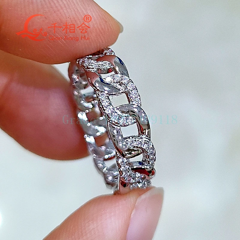 6mm smooth buckle inlay stone ring Sterling 925 Silver hip hop  round Moissanite Ring Men women  Diamonds Male fine Jewelry