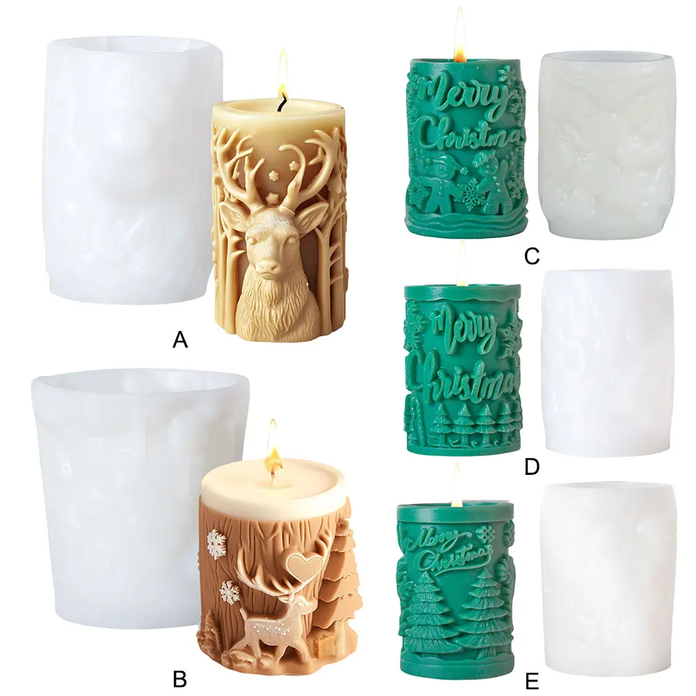 3D Рождественская елка лось цилиндр свеча силиконовая форма для мыла искусство