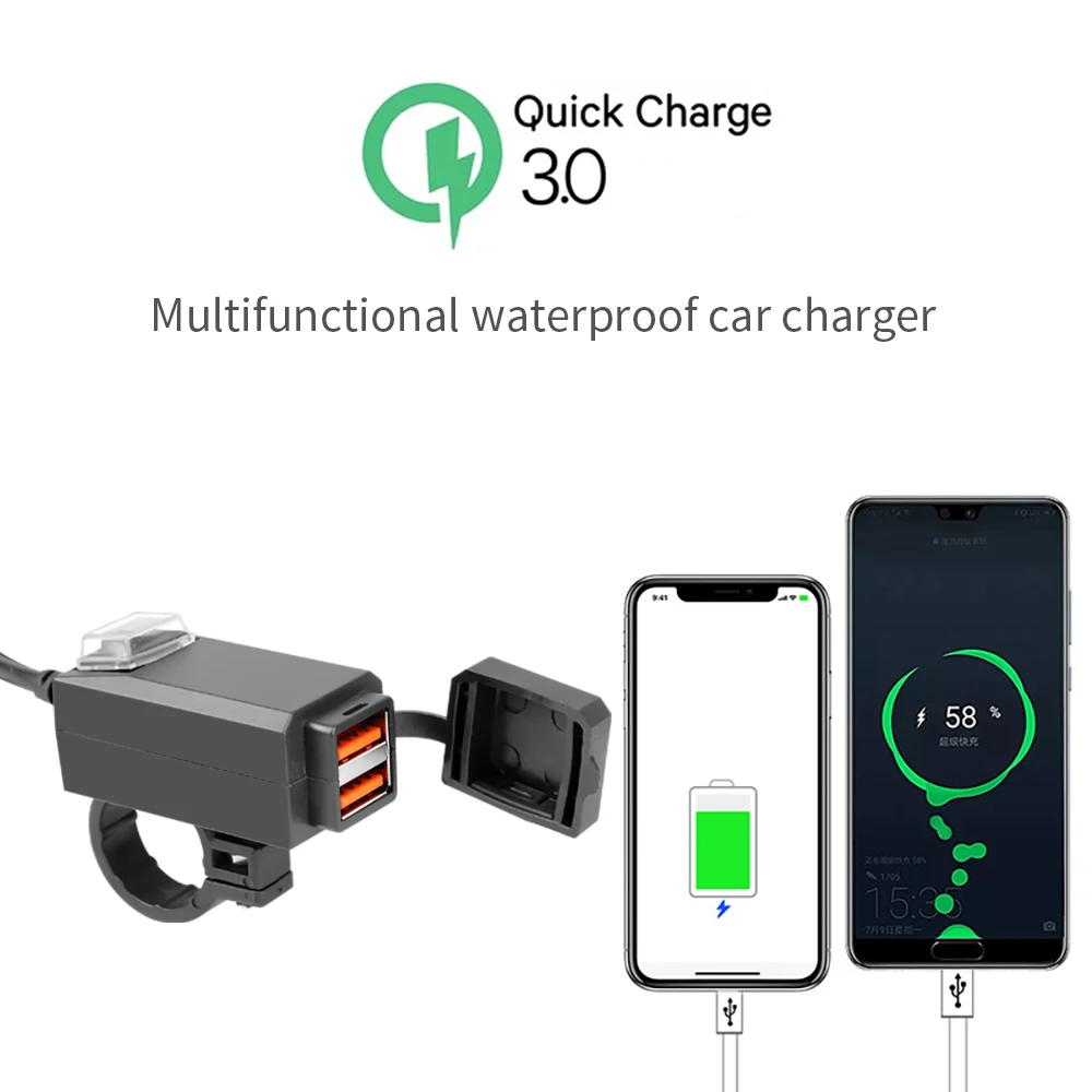 Водонепроницаемое зарядное устройство QC3.0 на руль мотоцикла 3 4 А с двумя
