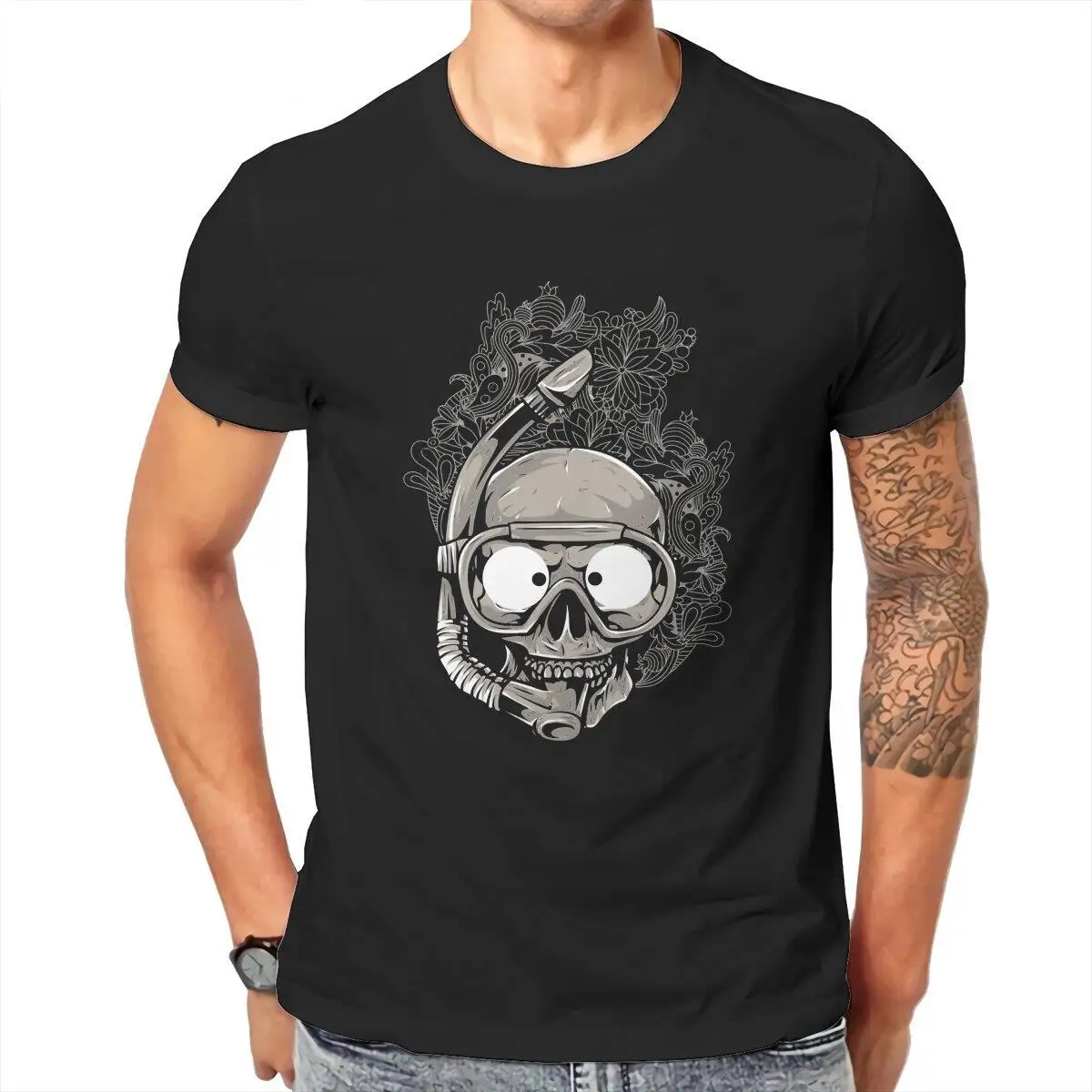 Men's T-Shirt Scuba Skull Dive Diver Vintage Diving  Vintage 100% Cotton Tees Short Sleeve  T Shirt O Neck Clothing Plus Size