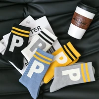 fashion harajuku trend alphabet breathable and sweat wicking socks men classic striped street socks ins tide net red letters