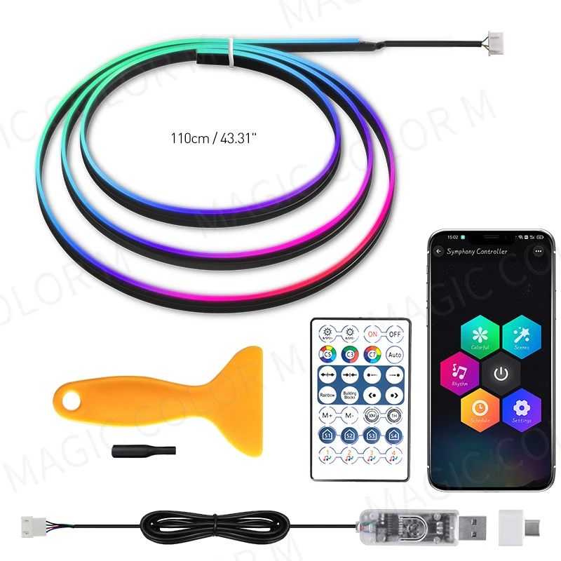 

Светодиодная RGB-лампа Для Создания Атмосферы В Салоне Автомобиля, 140 См, С USB И Управлением Через Приложение