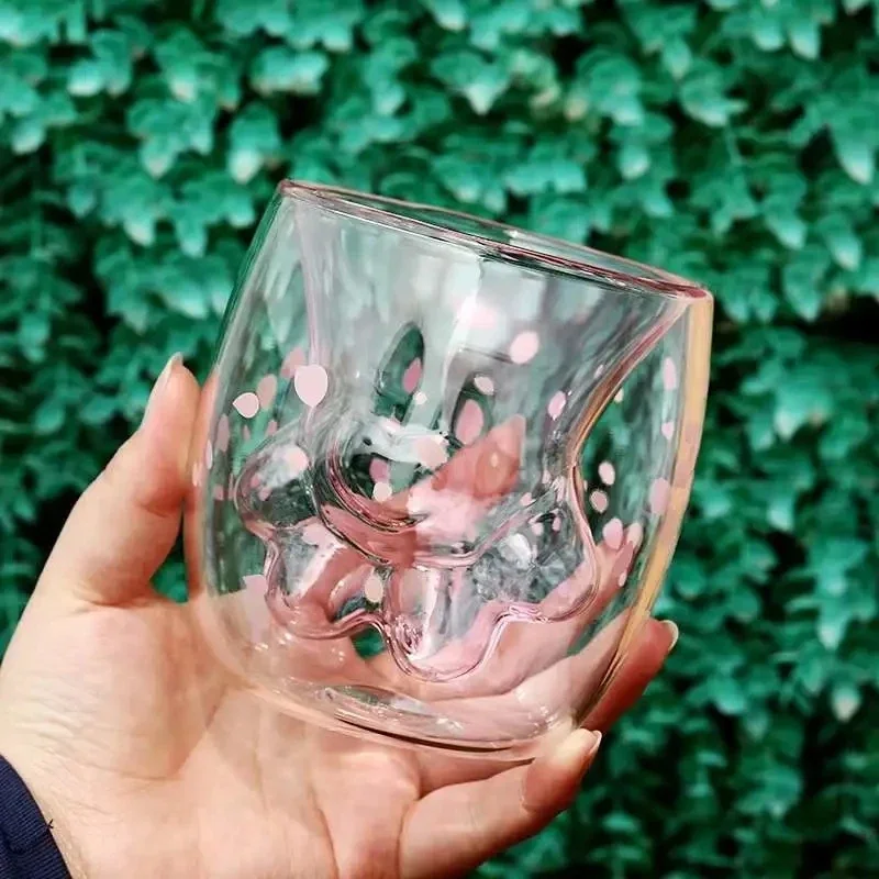 

Стеклянная кружка Kawaii с изображением кошачьей лапы, вишневого цвета