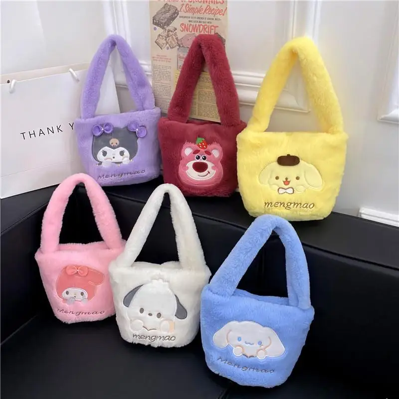 

Sanrio Cinnamoroll Plush Bucket Bag Cartoon Anime Kuromi My Melody Kawaii Japanese Lolita Fashion JK Handbag Y2K Spicy Girl