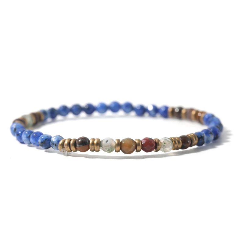 OAIITE 4 мм синий точечный Камень Браслет Мужской стрейч натуральный желтый