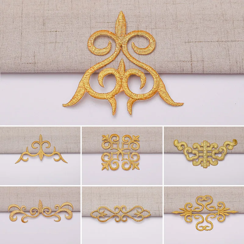 

1Pc Iron On Patch For Cosplay Diy Vintage Clothes Gold Embroidery Appliques Costume Trims Garments Decor Budges Accessories New