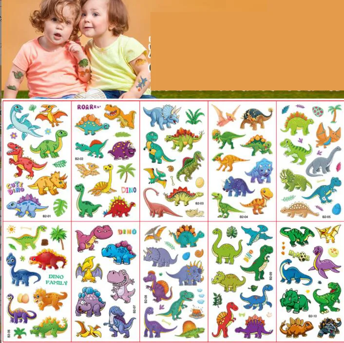 

Татуировки для детей, 10 шт., наклейки с динозаврами, Детские временные наклейки, татуировки для тела для детей, милые водонепроницаемые врем...