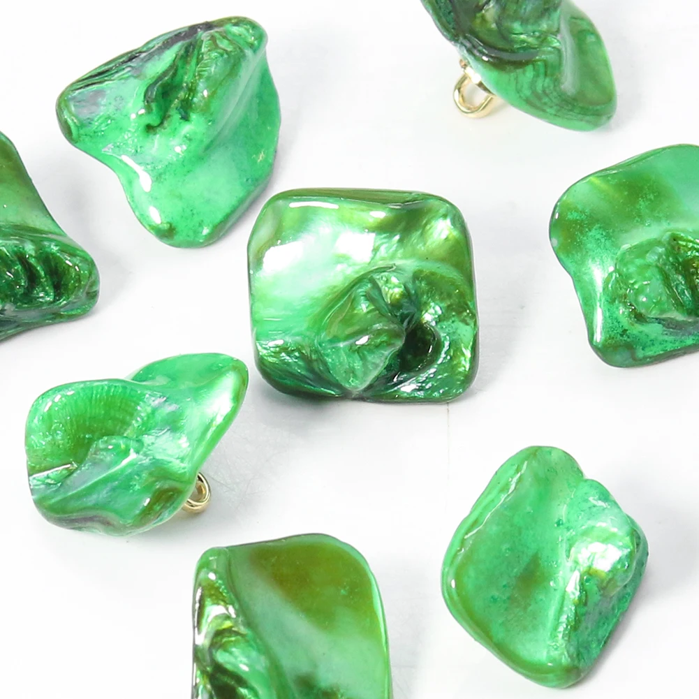 5PC Natural Pearl Shells Mother of Pearl Emerald Green Irregularity Shank Jeans Handle Button Shirt Suit Cufflinks Sewing Crafts
