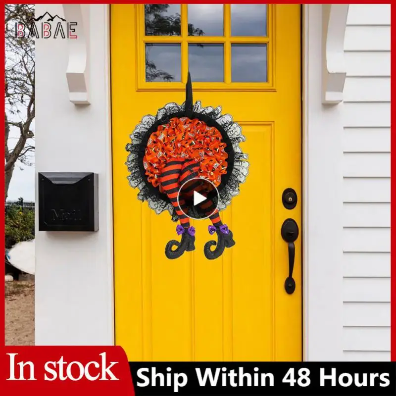 

Halloween Evil Witch Legs Wreath Wizard Feet With Black Lace Handmade Ornament Door Window Wall Hanging Decoration For Home