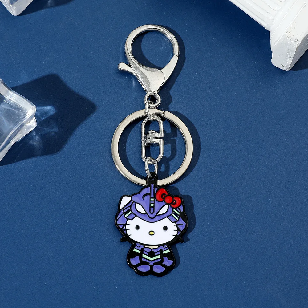 

Hello Kitty Keychain Neon Genesis Evangelion Mecha Kitty Enamel Keychain Women's Jewelry Bag Decorative Keyring Children's Gift