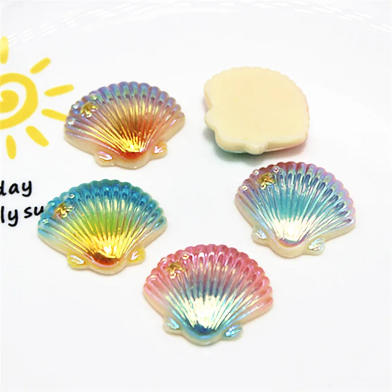 10pcs 25*28mm Shiny Magic Color New Resin Seashell Flat back Cabochon DIY Phone/Craft Home Decoration Accessories - купить по