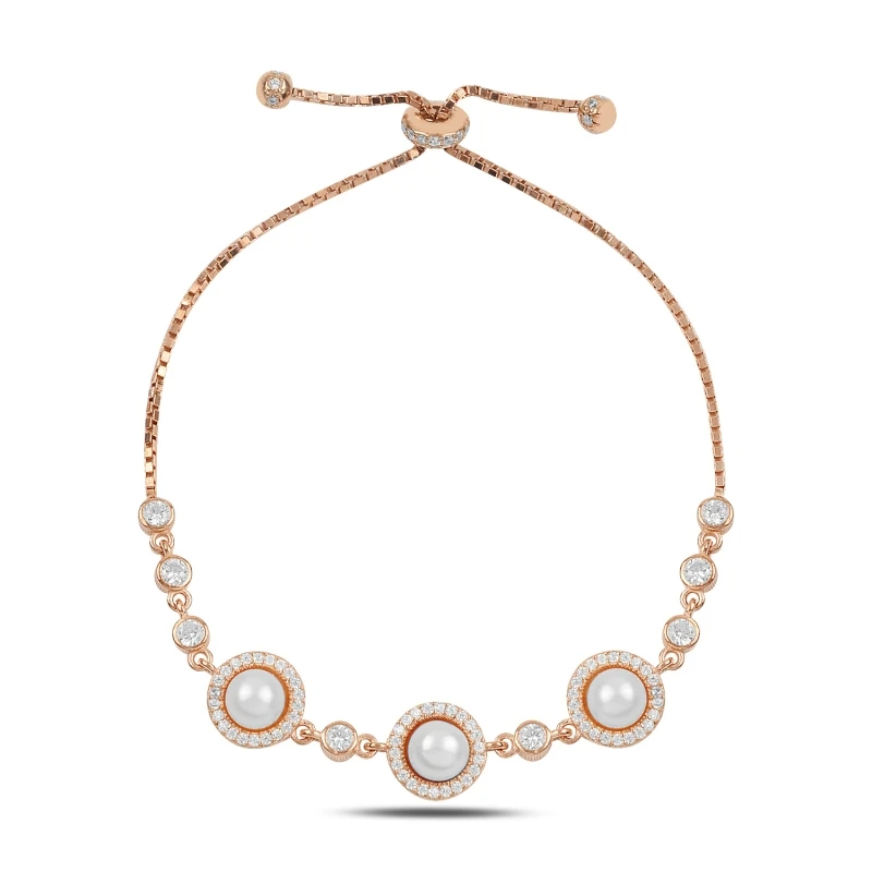 

Silver 925 Sterling Pearl & Zircon Crystal Elevator Bracelet