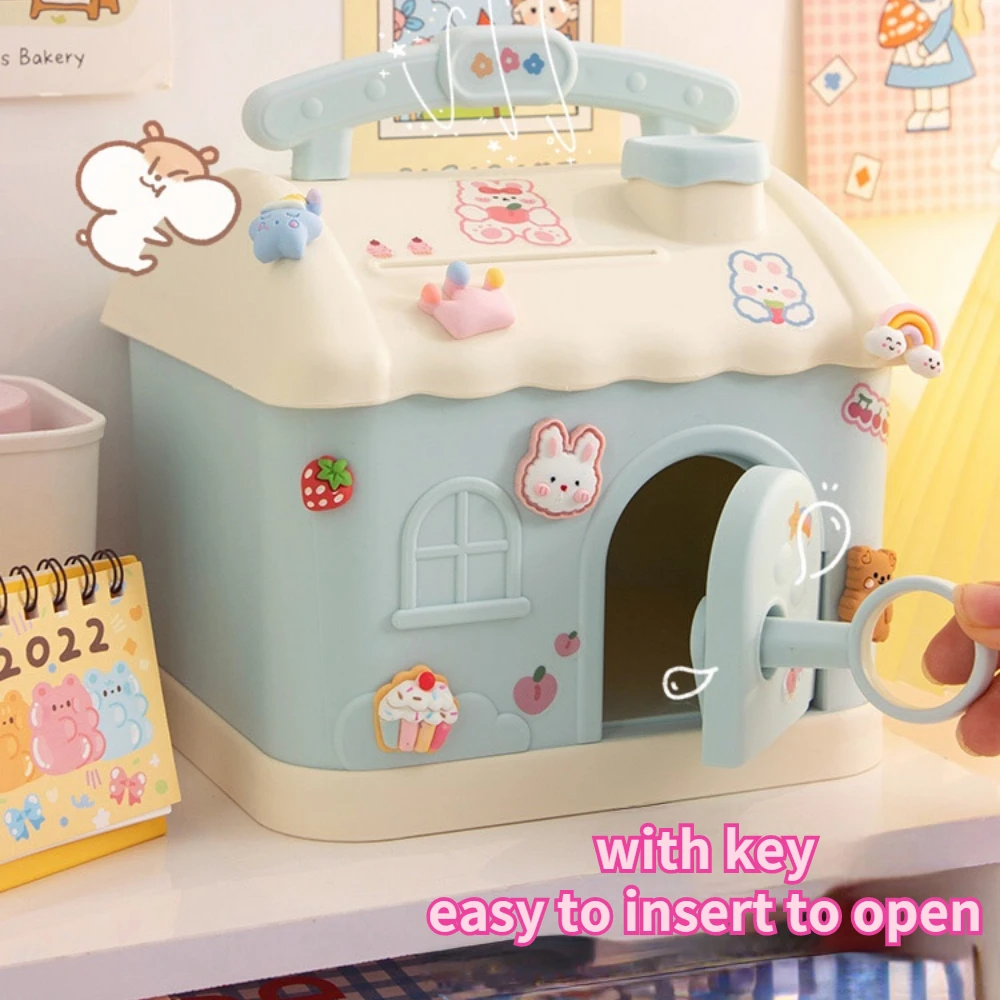 Милая копилка коробочки для денег детская японская квадратная с замком и ключом